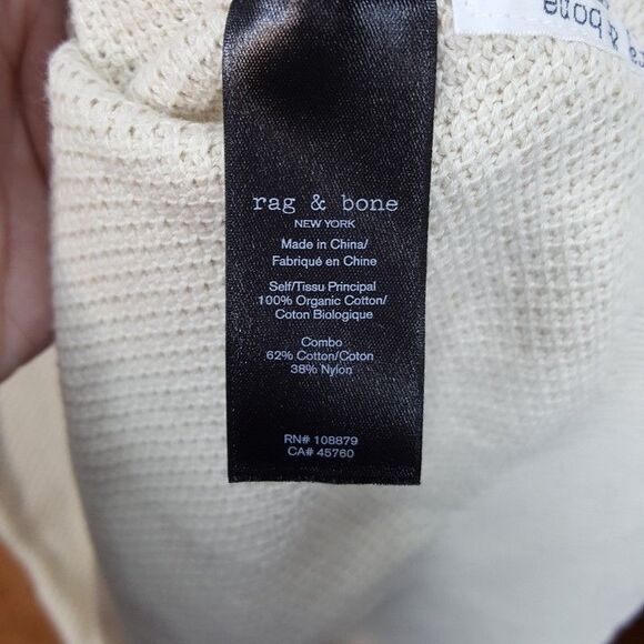 RAG & BONE Sweater Mens Medium Cream Waffle Knit Washed Dexter Crew $268 - Picture 6 of 7